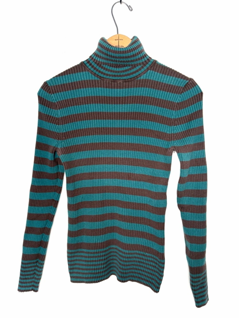 Gap Vintage Y2K Brown and Green Striped Ribbed Turtleneck Sweater Size Medium